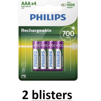 Philips AAA oplaadbare batterij - 700mAh - 8 batterijen (2 blisters a 4 stuks)