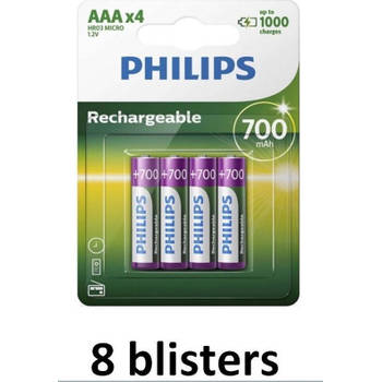 Philips AAA oplaadbare batterij - 700mAh - 32 batterijen ( 8 blisters a 4 stuks)