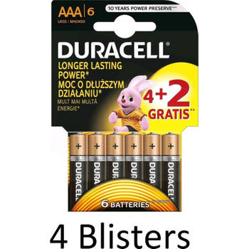 24 Stuks (4 Blisters a 6 st) Duracell Batterijen AAA