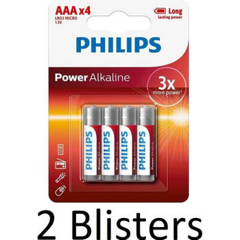 8 Stuks (2 Blisters a 4 st) Philips Power Alkaline AAA