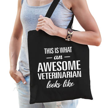 Zwart cadeau tas awesome veterinarian / geweldige dierenarts voor dames en heren - Feest Boodschappentassen