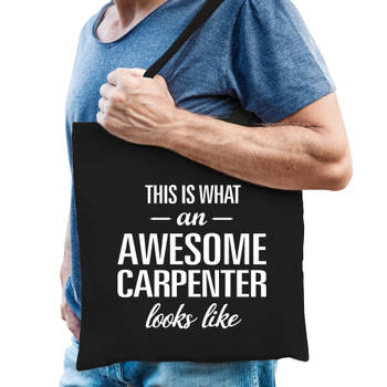 Zwart cadeau tas awesome carpenter / geweldige timmerman voor dames en heren - Feest Boodschappentassen
