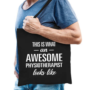 Zwart cadeau tas awesome physiotherapist / geweldige fysiotherapeut voor dames en heren - Feest Boodschappentassen