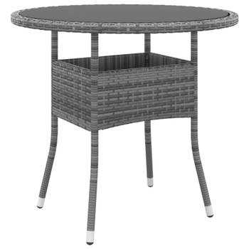 vidaXL Tuintafel Ø80x75 cm gehard glas en poly rattan grijs