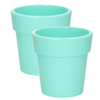 Set van 2x stuks basic plantenpotten/bloempotten kunststof dia 25 cm/hoogte 25 cm pastel groen - Plantenpotten