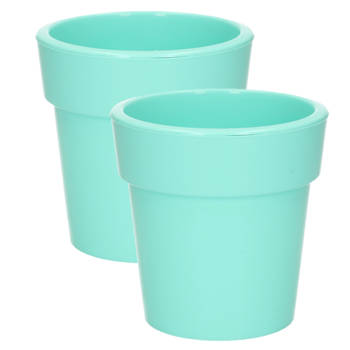 Set van 2x stuks basic plantenpotten/bloempotten kunststof dia 20 cm/hoogte 20 cm pastel groen - Plantenpotten