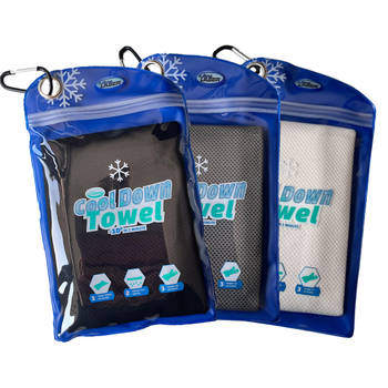 Cool Down Towel, Wit/Grijs/Zwart, Set van 3, Cooling, Verkoelende handdoek