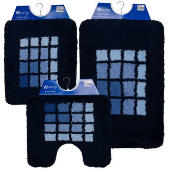 Wicotex-Badmatset-Badmat-Toiletmat-Bidetmat blauwe rand blauw