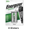 8 stuks (8 blisters a 1 stuk) Energizer 9V batterij oplaadbaar 175 mAh HR22 Rechargeable