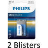 2 Stuks (2 Blisters a 1 st) Philips 6LR61 9V batterij