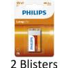 2 Stuks (2 Blisters a 1 st) Philips Longlife 9V Batterijen