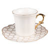 Clayre & Eef Kop en schotel 95 ml Wit Goudkleurig Porselein Servies Wit Servies