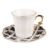 Clayre & Eef Kop en schotel 95 ml Wit Zwart Porselein Servies Wit Servies