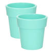 Set van 2x stuks basic plantenpotten/bloempotten kunststof dia 25 cm/hoogte 25 cm pastel groen - Plantenpotten