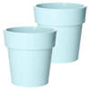 Set van 2x stuks basic plantenpotten/bloempotten kunststof dia 15 cm/hoogte 15 cm pastel groen - Plantenpotten