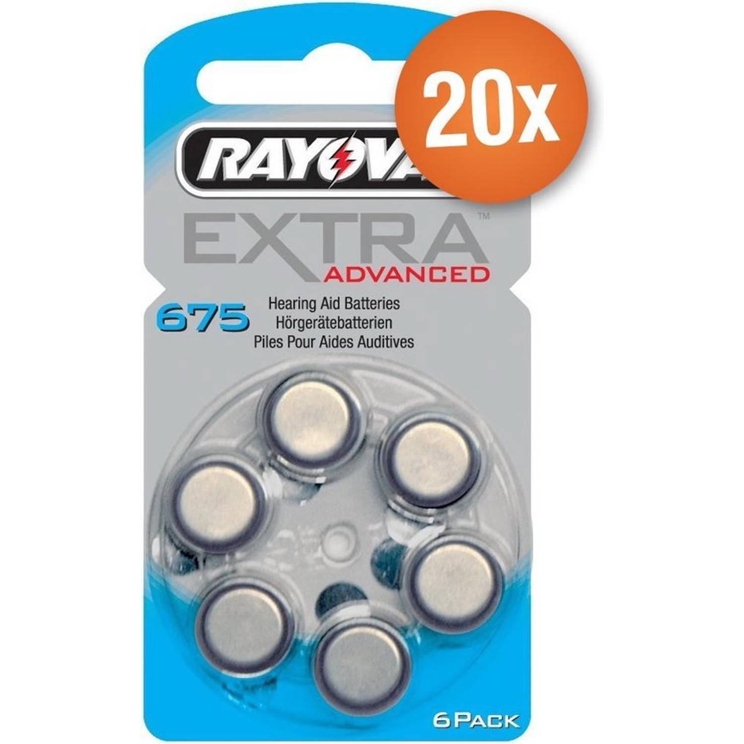 Voordeelpak Rayovac gehoorapparaat batterijen - Type 675 (blauw) - 20 x 6 stuks