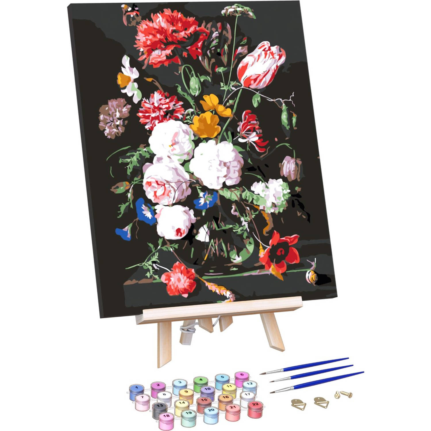 Rubye® Schilderen Op Nummer Volwassenen Bloemen in Vaas Met Canvas Schildersdoek en Penselen 40x50cm
