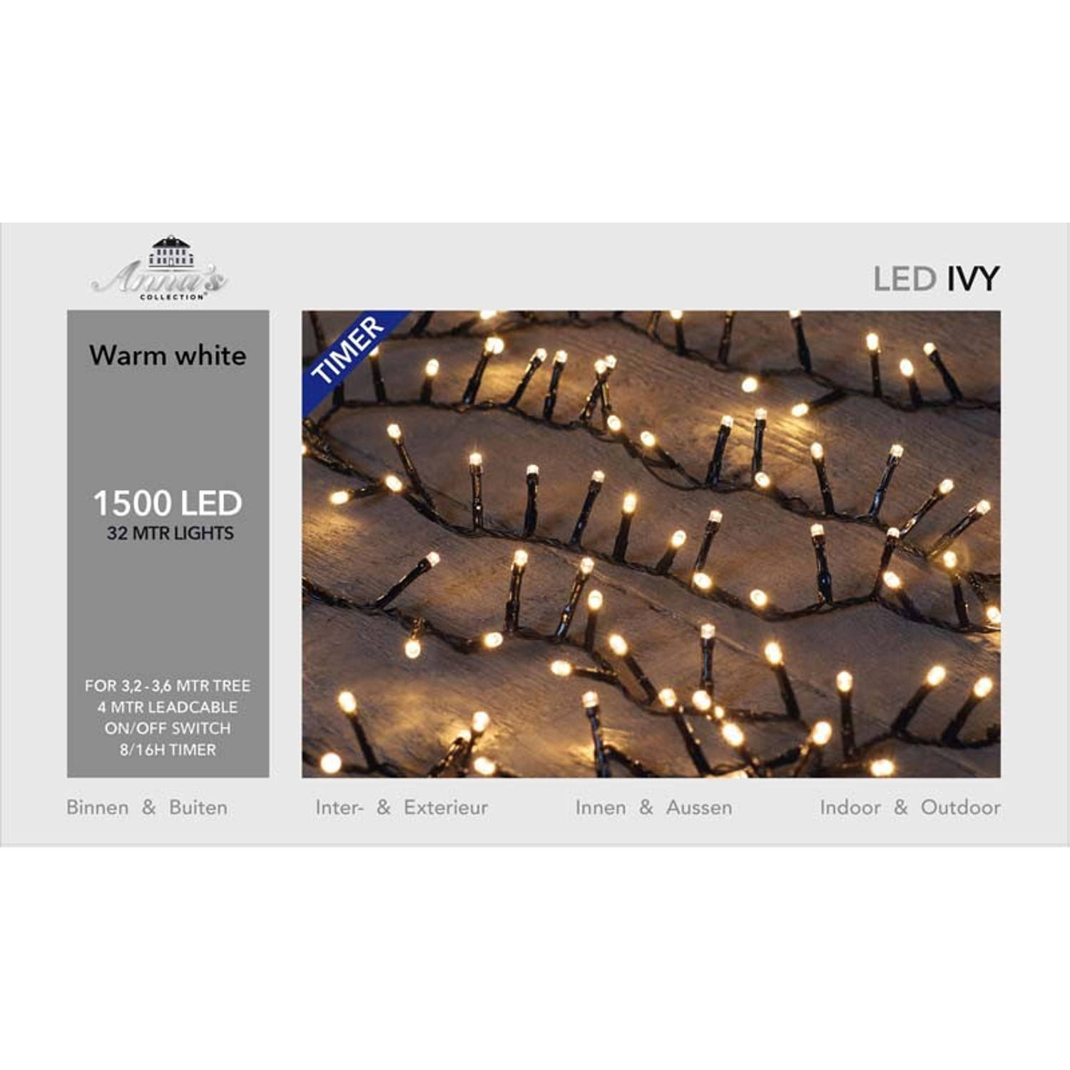 LED Ivy 1500 LED / 32 meter warmwit met timer