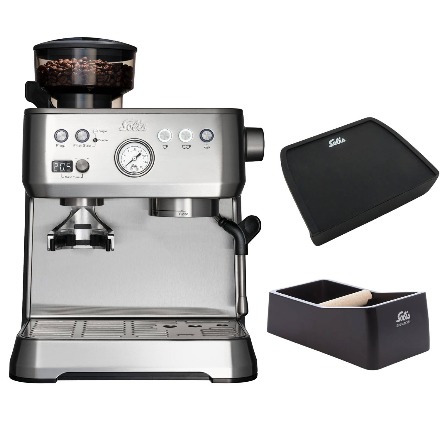Solis Grind & Infuse Perfetta 1019 - Pistonmachine - Espressomachine met Koffiemolen - Inclusief Coffee Knock Box en Tamping Mat