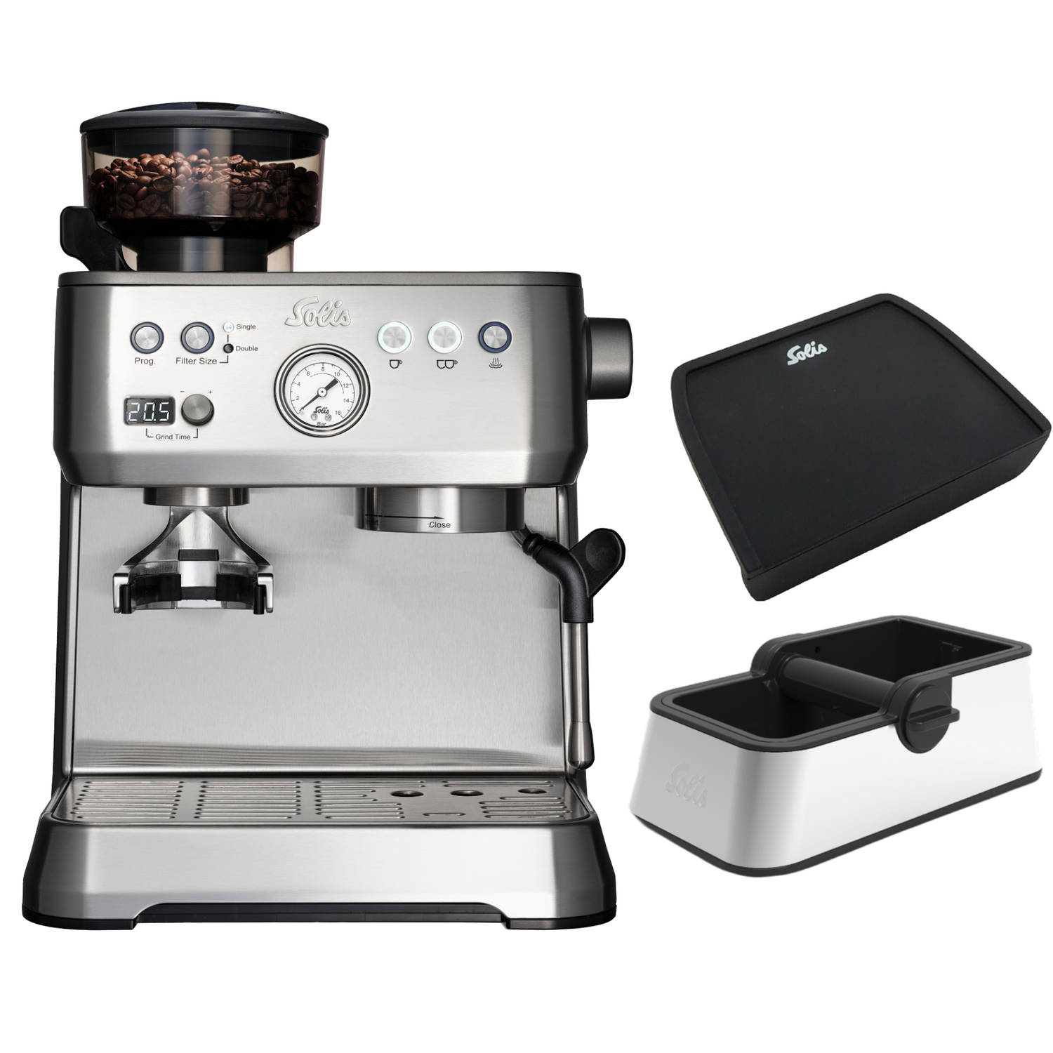 Solis Grind & Infuse Perfetta 1019 + Coffee Knock-box En Tamping Mat