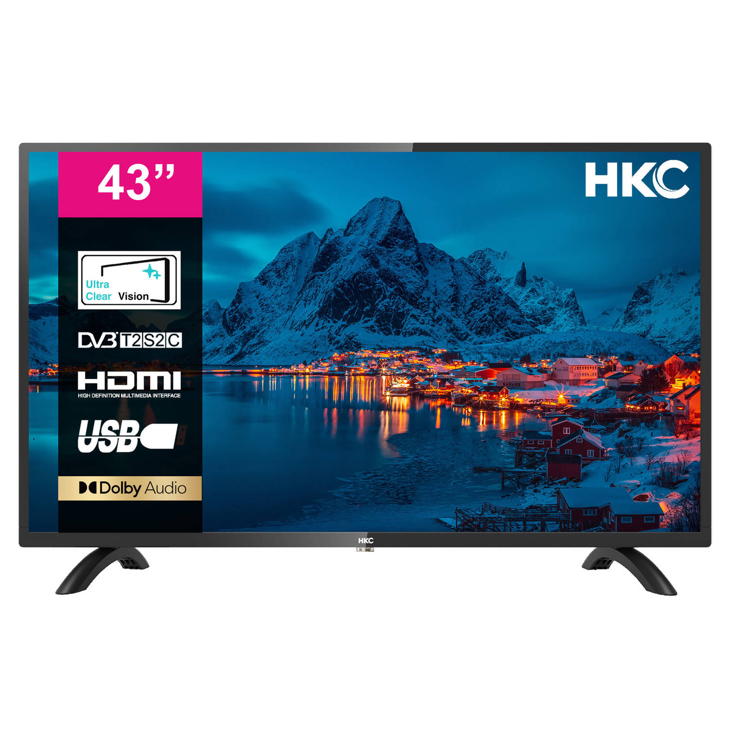 HKC 43D1 - 43 inch TV (109 cm), Dolby Audio, Triple Tuner DVB-C / T2 / S2, CI+, HDMI, USB, digitale audio-uitgang, Hotelmodus inbegrepen