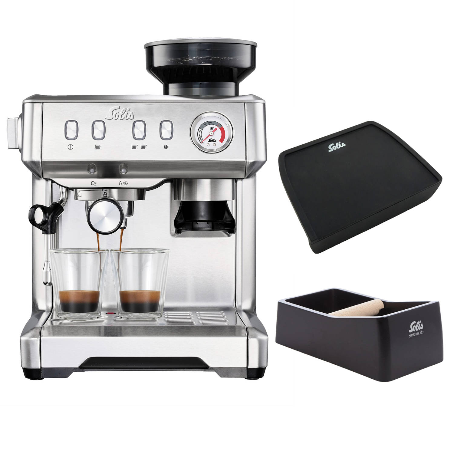 Solis Grind & Infuse Compact 1018, Coffee Knock-box En Tamping Mat