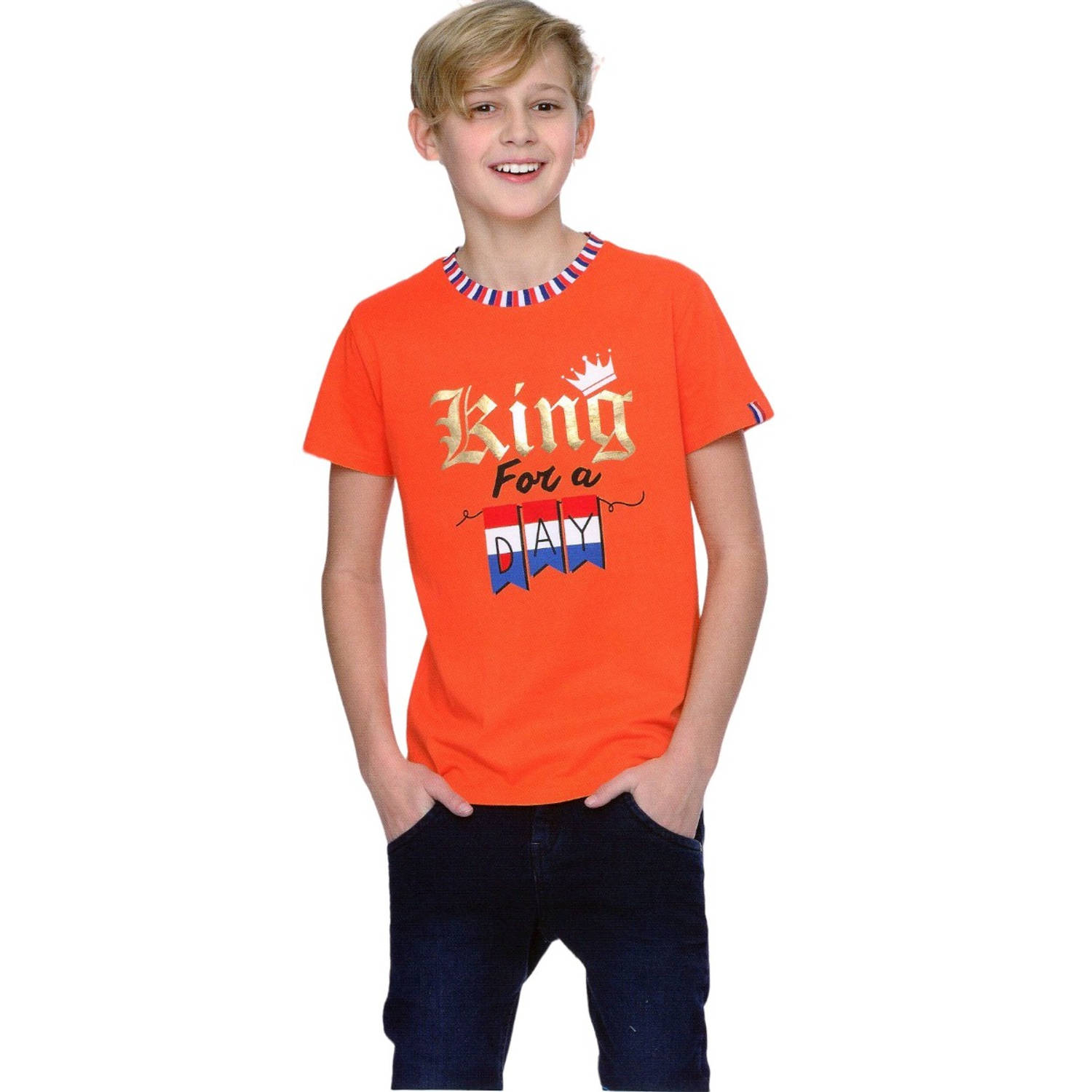 Jongens T-shirt - King For a DAY - Voor Koningsdag - Holland - Maat: 98/104