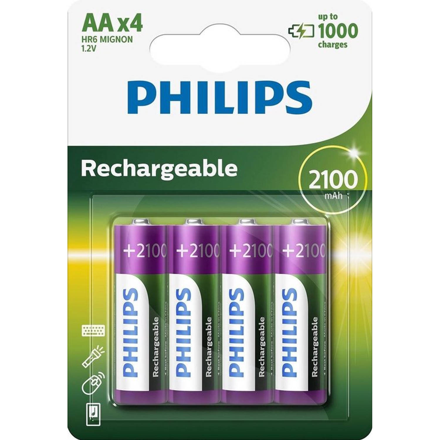 Philips AA Oplaadbare Batterijen - 2100mah - 8 stuks
