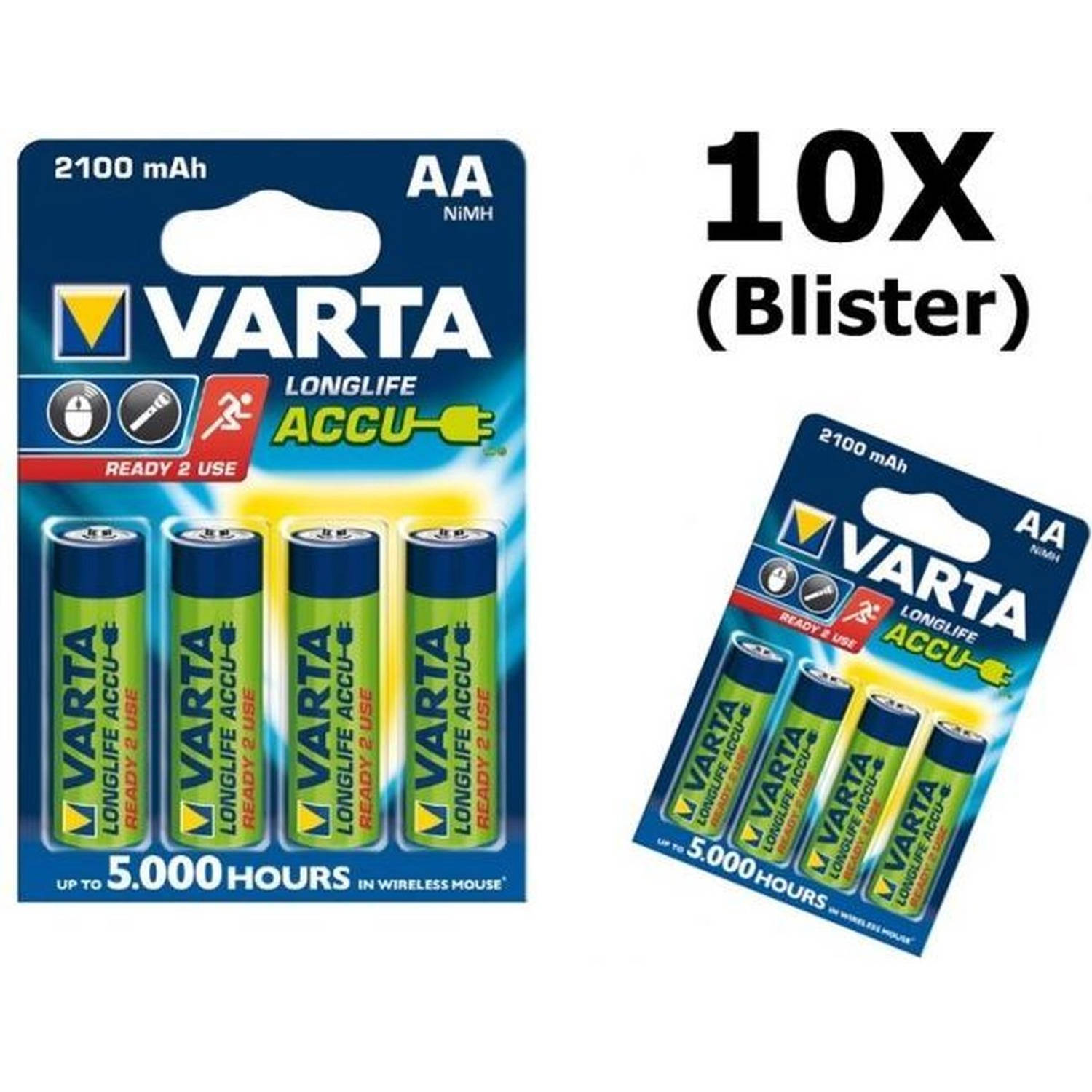 40 Stuks (10 blisters a 4stk) - Varta Oplaadbare Battery AA 2100mAh 56706