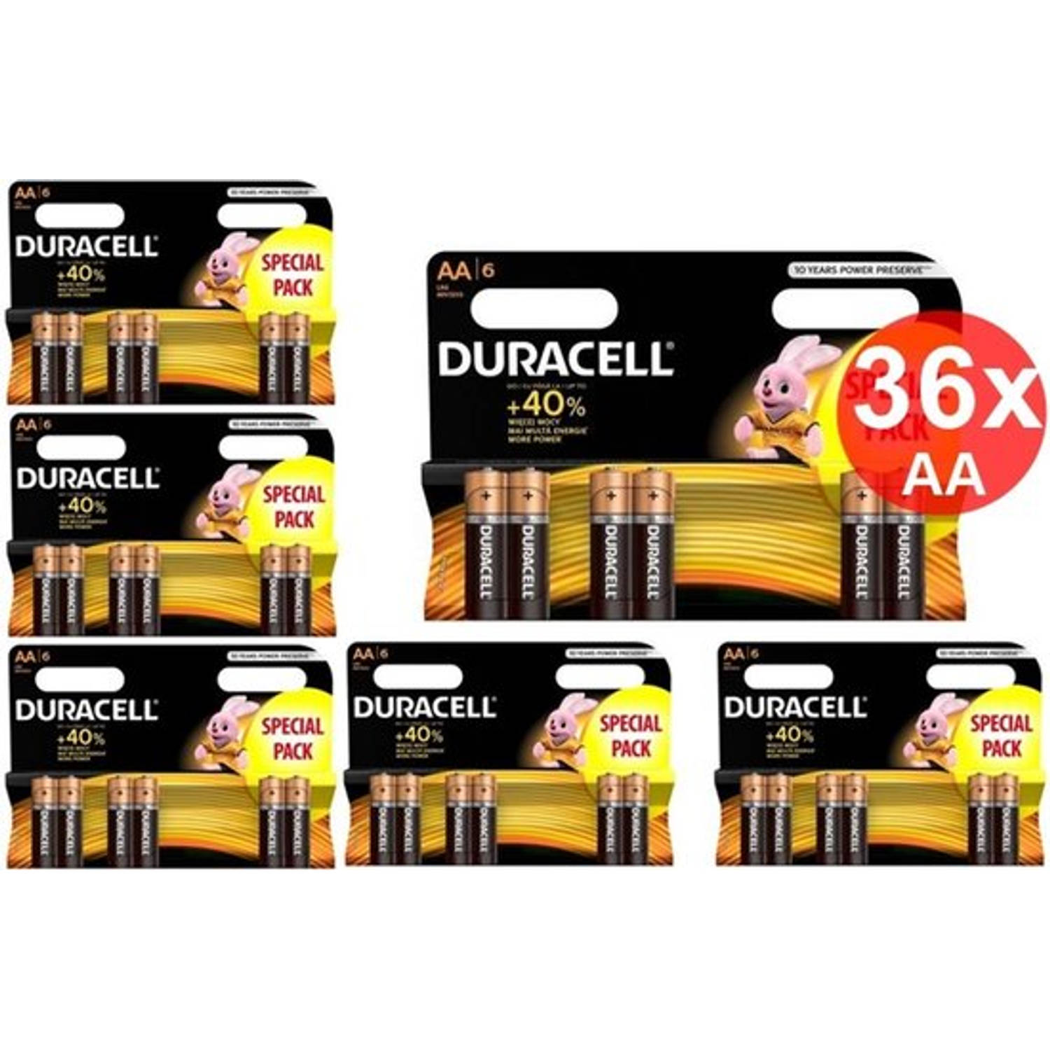 Duracell LR6 / AA / R6 / MN 1500 1.5V Alkaline batterij - 36 Stuks (6 Blisters a 6st)