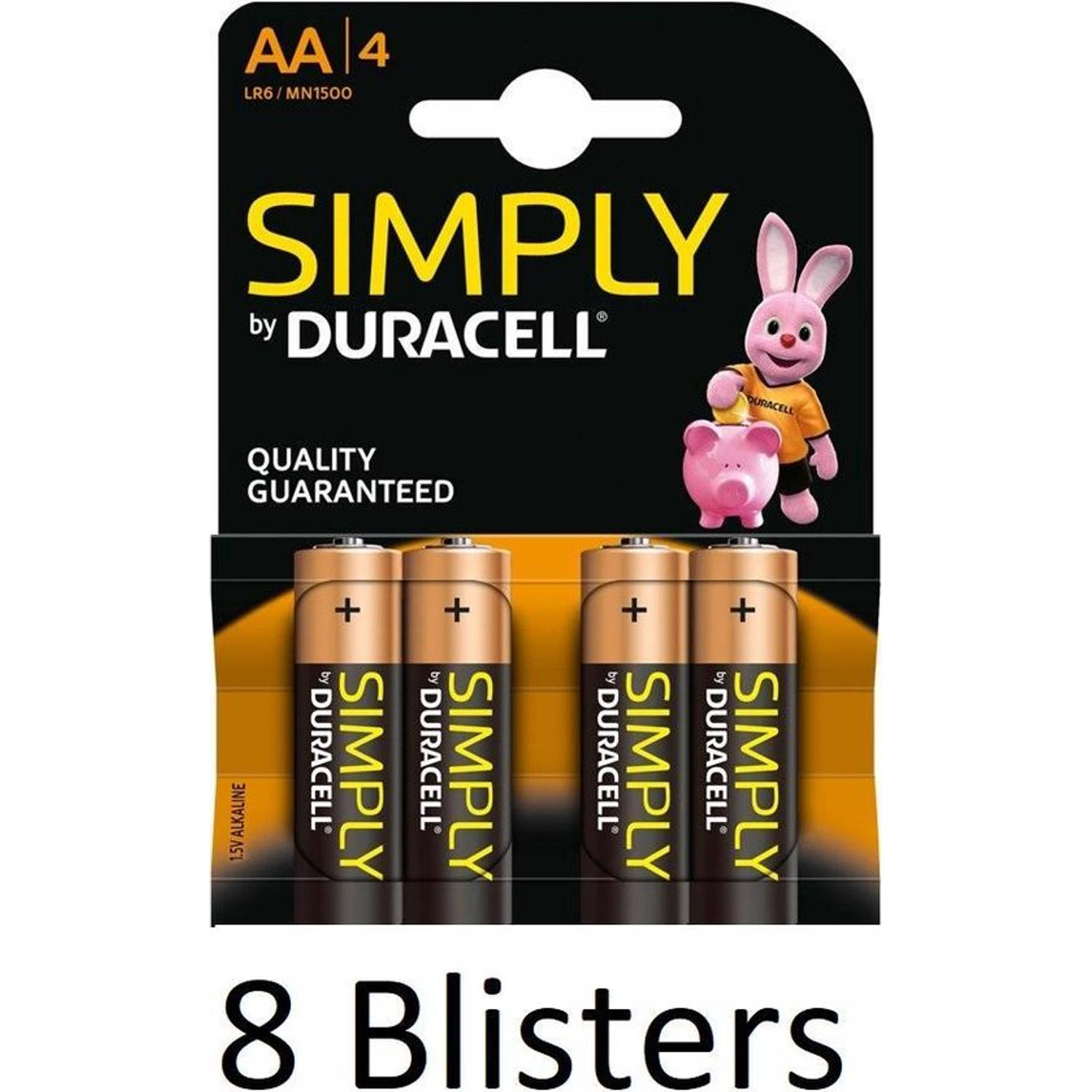 32 Stuks (8 Blisters a 4 st) Duracell AA SIMPLY Batterijen