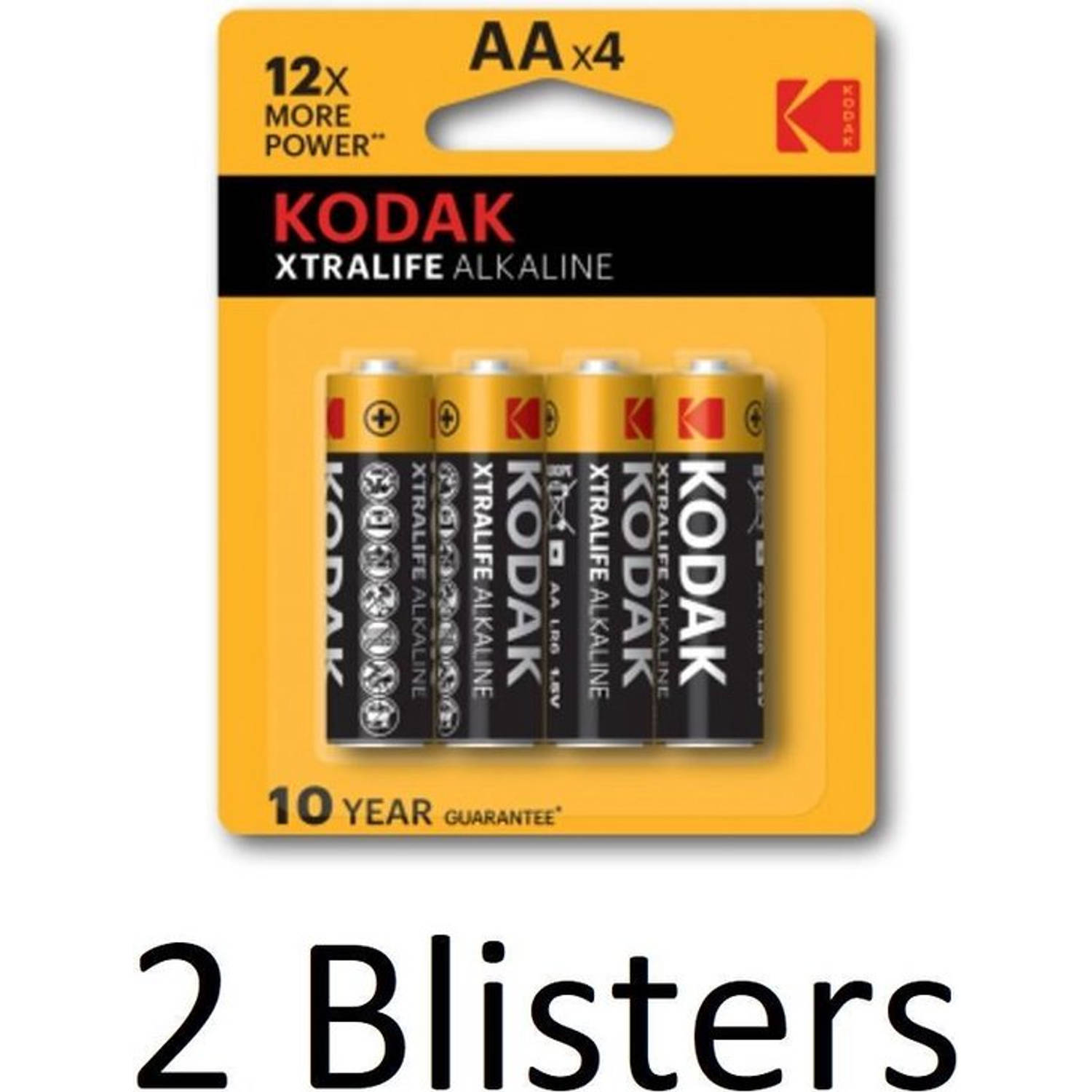 8 Stuks (2 Blisters a 4 st) Kodak Xtralife AA Alkaline Batterijen