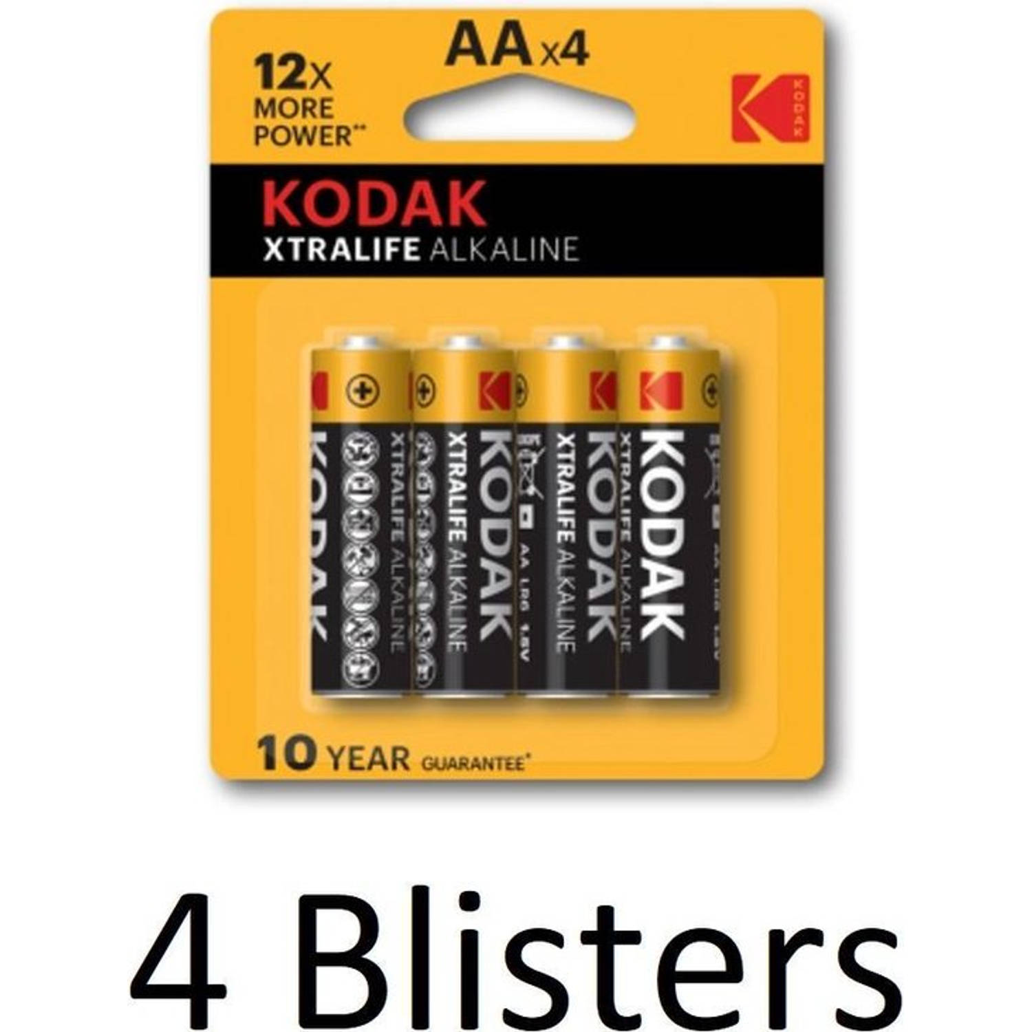 16 Stuks (4 Blisters a 4 st) Kodak Xtralife AA Alkaline Batterijen