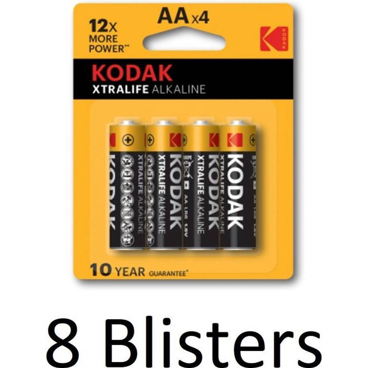 32 Stuks (8 Blisters a 4 st) Kodak Xtralife AA Alkaline Batterijen