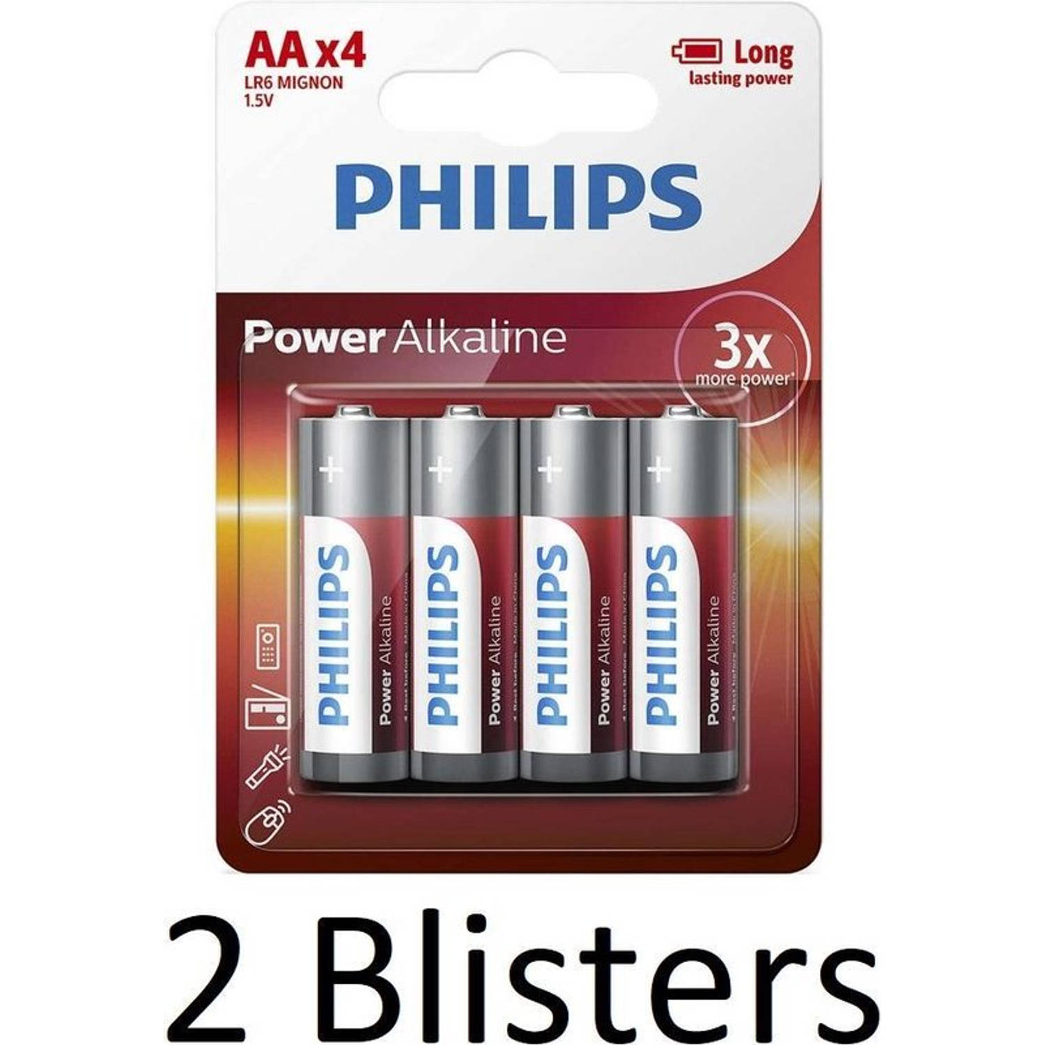 8 Stuks (2 Blisters A 4 St) Philips Power Alkaline Aa Batterijen