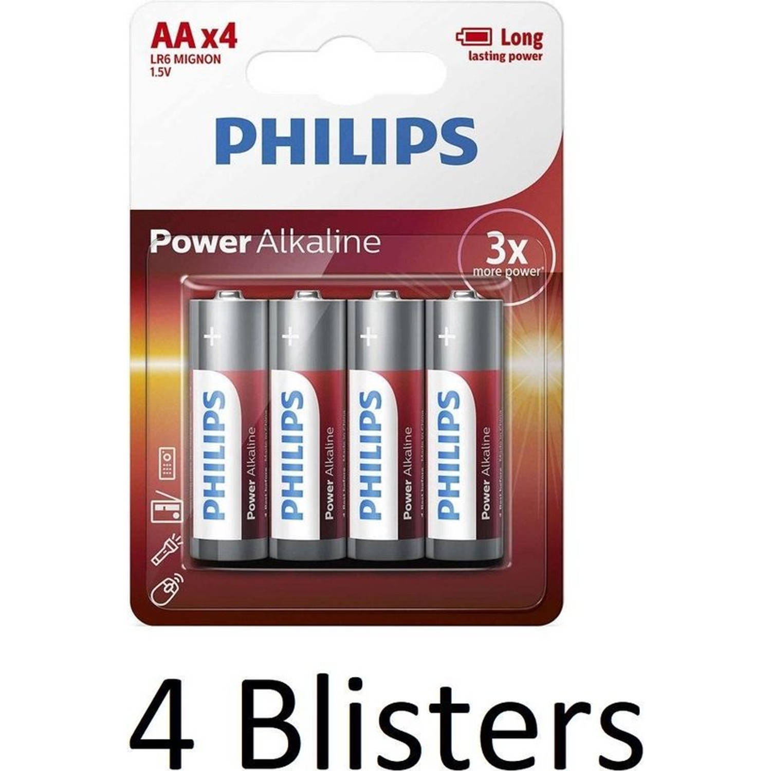 16 Stuks (4 Blisters a 4 st) Philips Power Alkaline AA