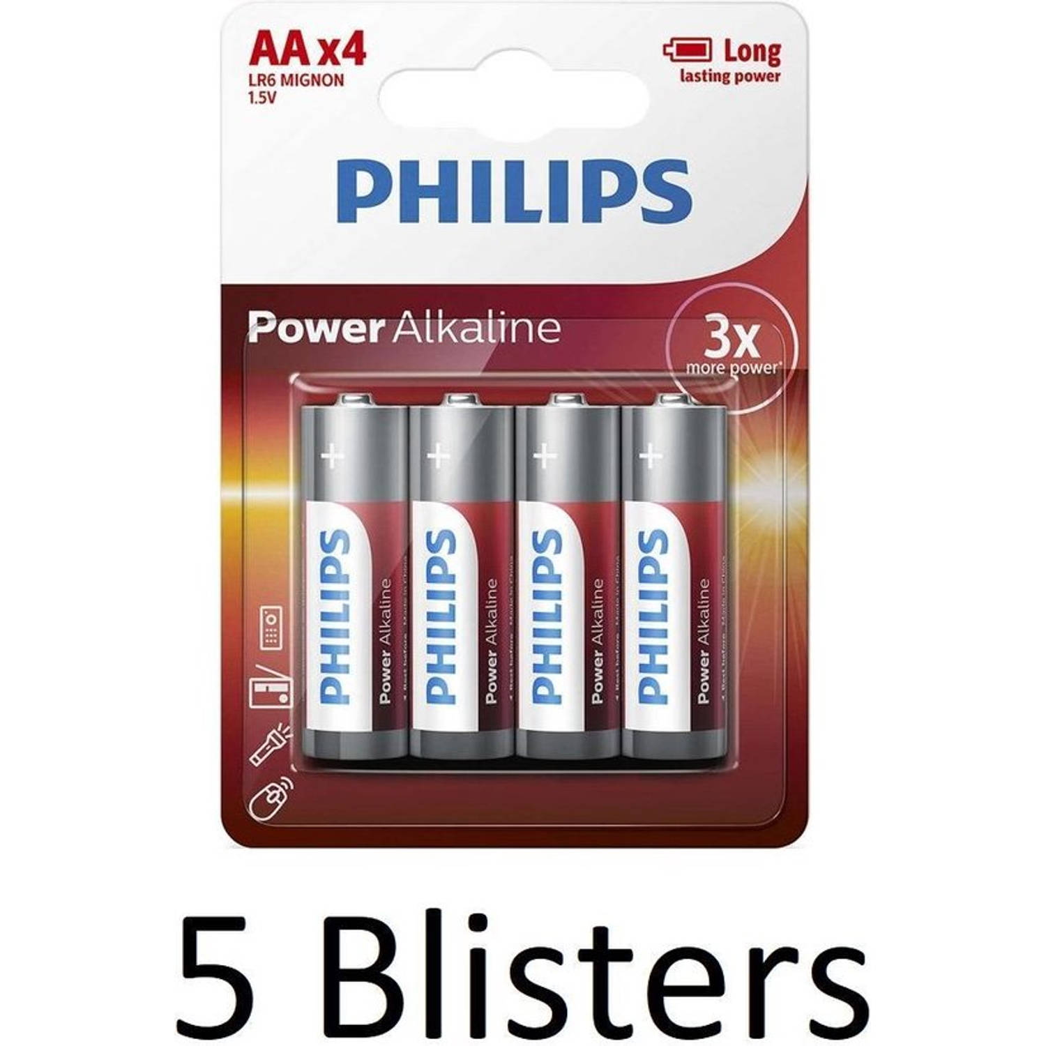 20 Stuks (5 Blisters a 4 st) Philips Power Alkaline AA Batterijen