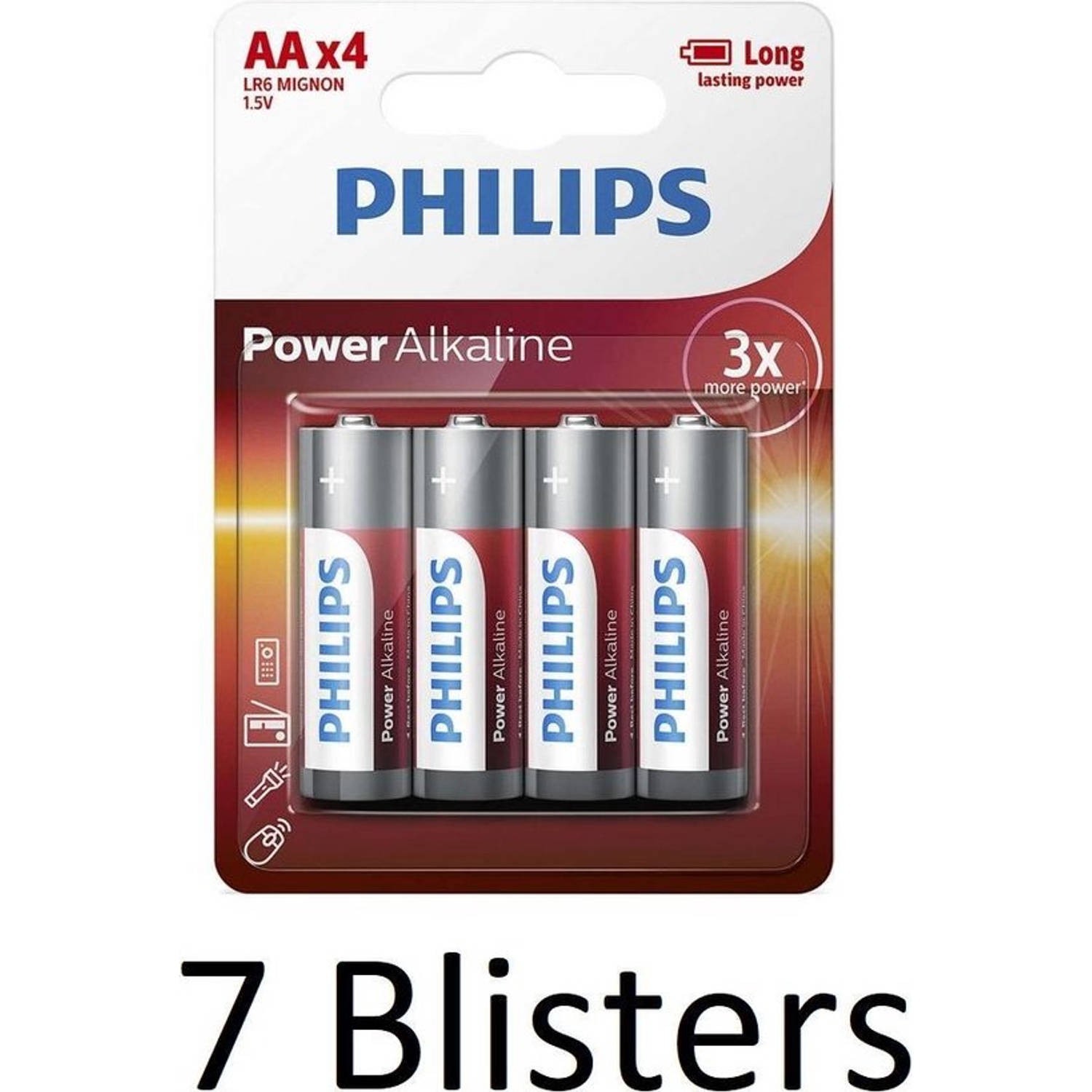 28 Stuks (7 Blisters a 4 st) Philips Power Alkaline AA Batterijen