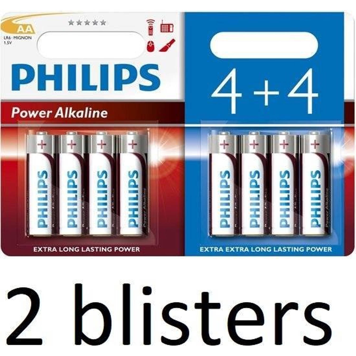 16 Stuks (2 Blisters a 8 st) Philips Power Alkaline Batterij LR6P8BP/10