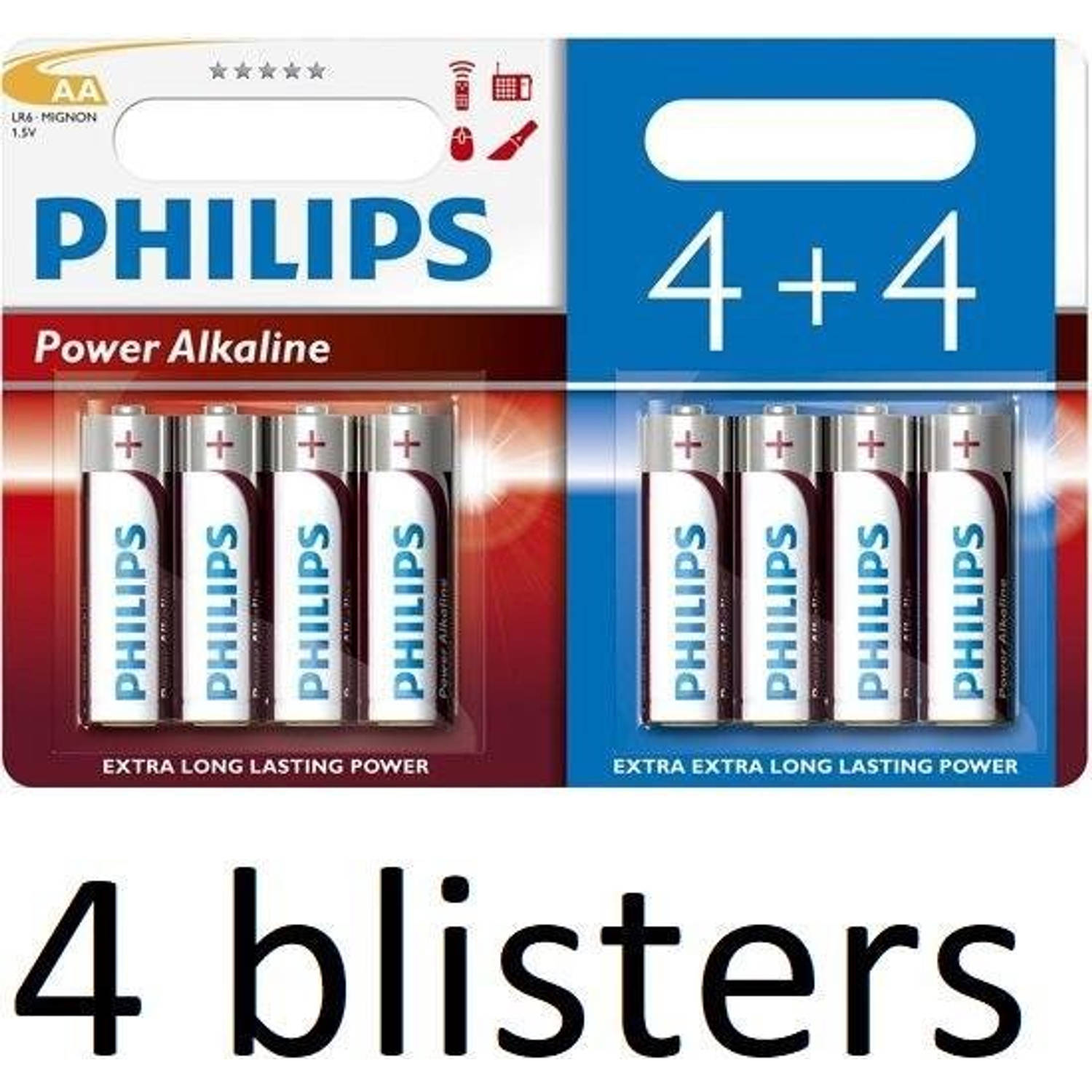 32 Stuks (4 Blisters a 8 st) Philips Power Alkaline Batterij LR6P8BP/10