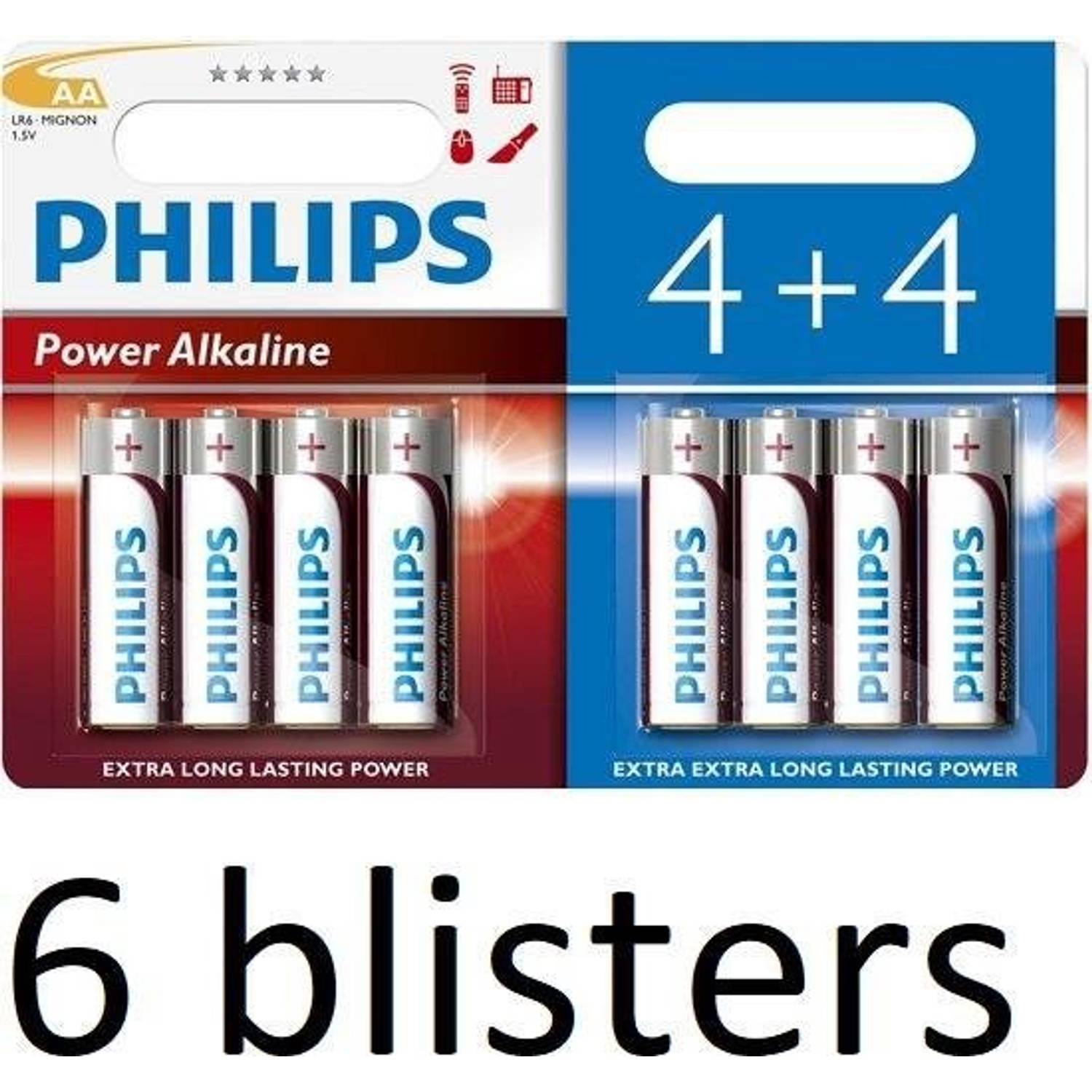 48 Stuks (6 Blisters a 8 st) Philips Power Alkaline Batterij LR6P8BP/10