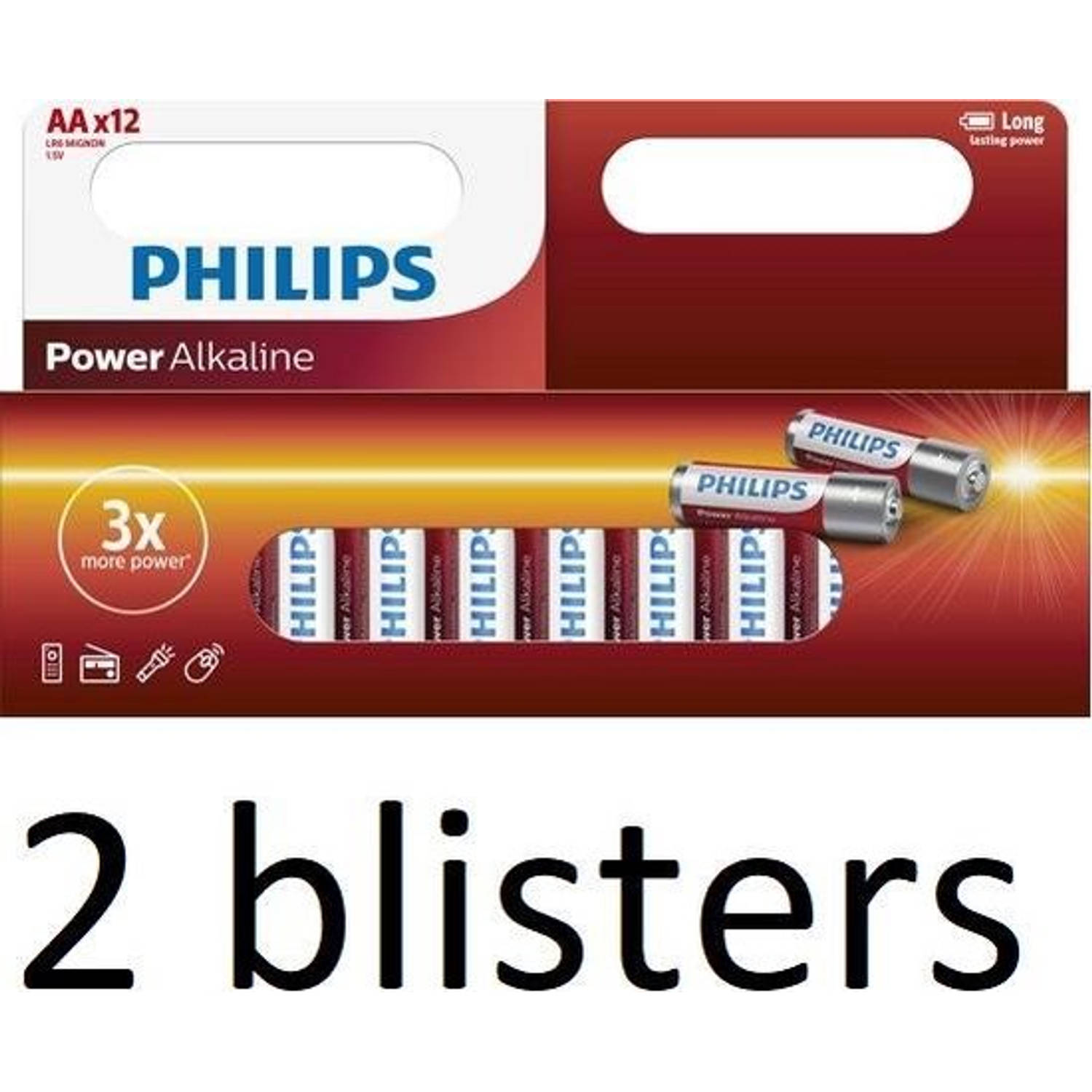 24 Stuks (2 Blisters a 12 St) Philips AA Alkaline Batterijen