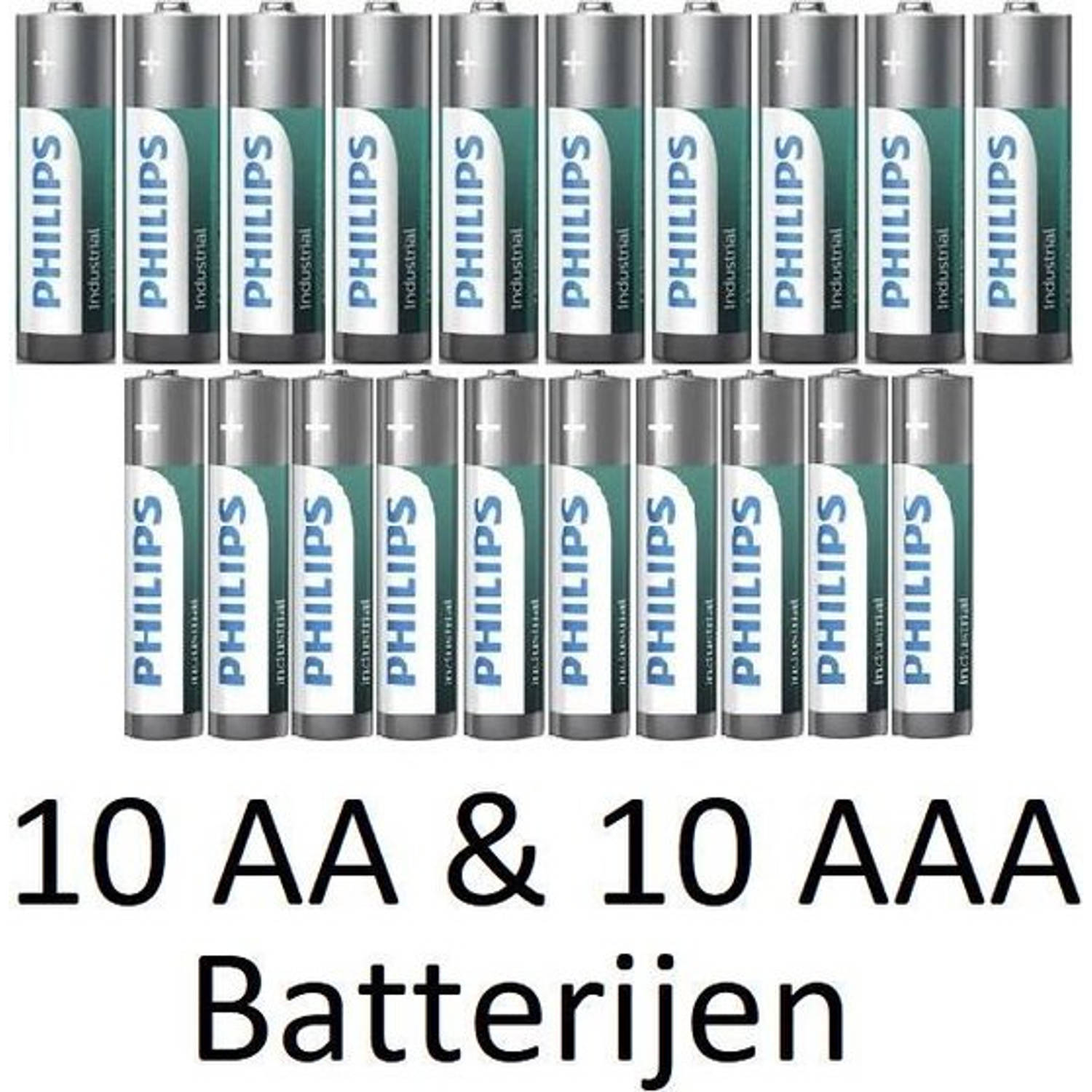 10 Aa & 10 Aaa (Verpakt Per 10) Philips Industrial Alkaline Batterijen