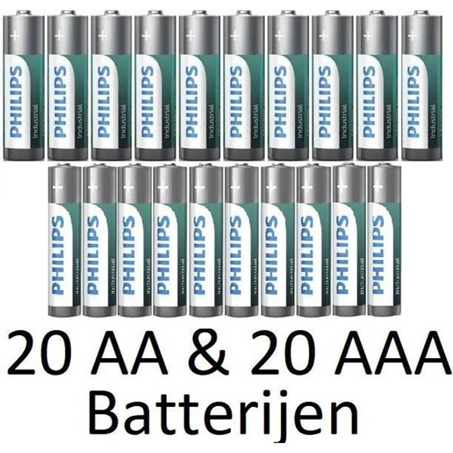 20 Aa & 20 Aaa (Verpakt Per 10) Philips Industrial Alkaline Batterijen