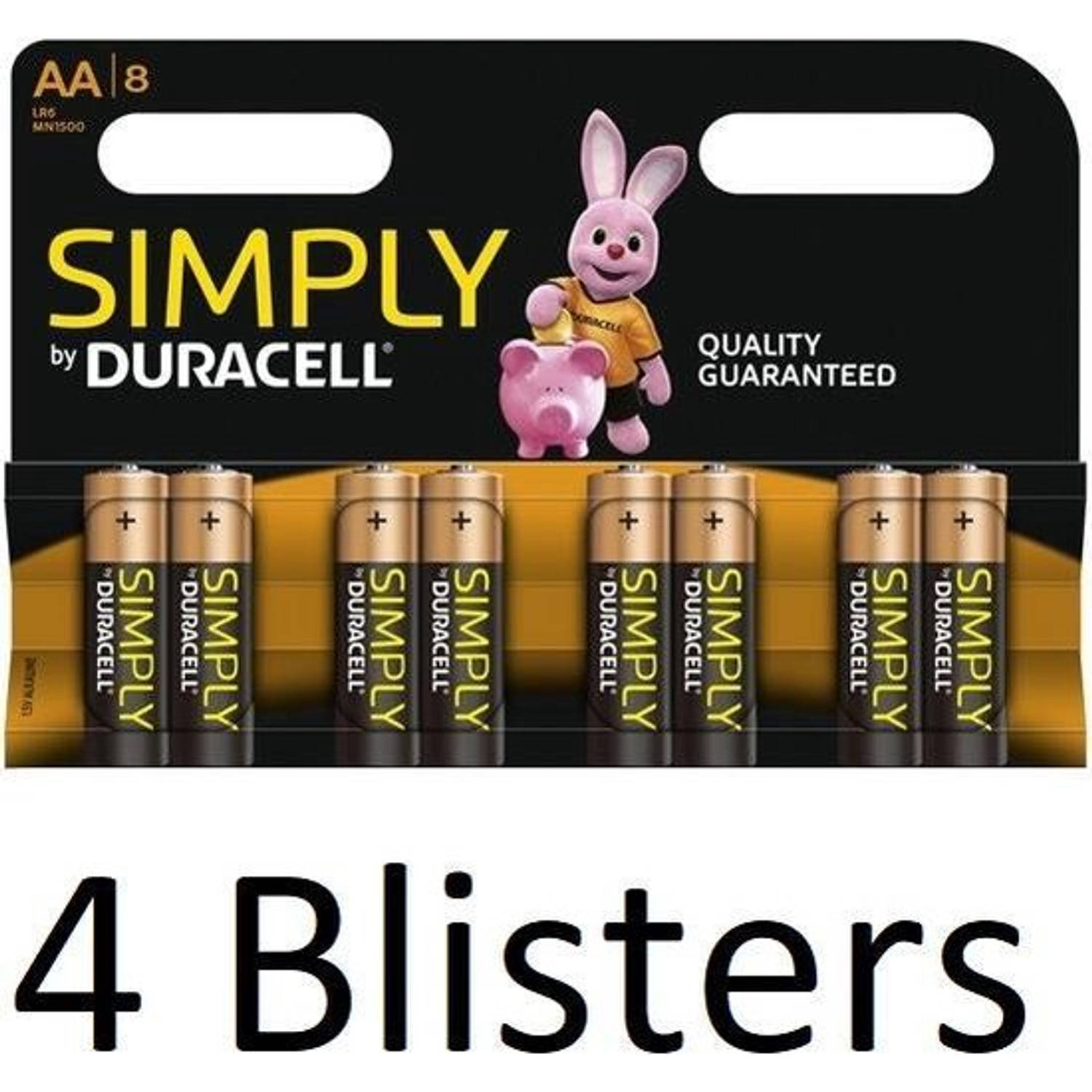 32 Stuks (4 Blisters a 8 st) Duracell AA Simply Batterijen