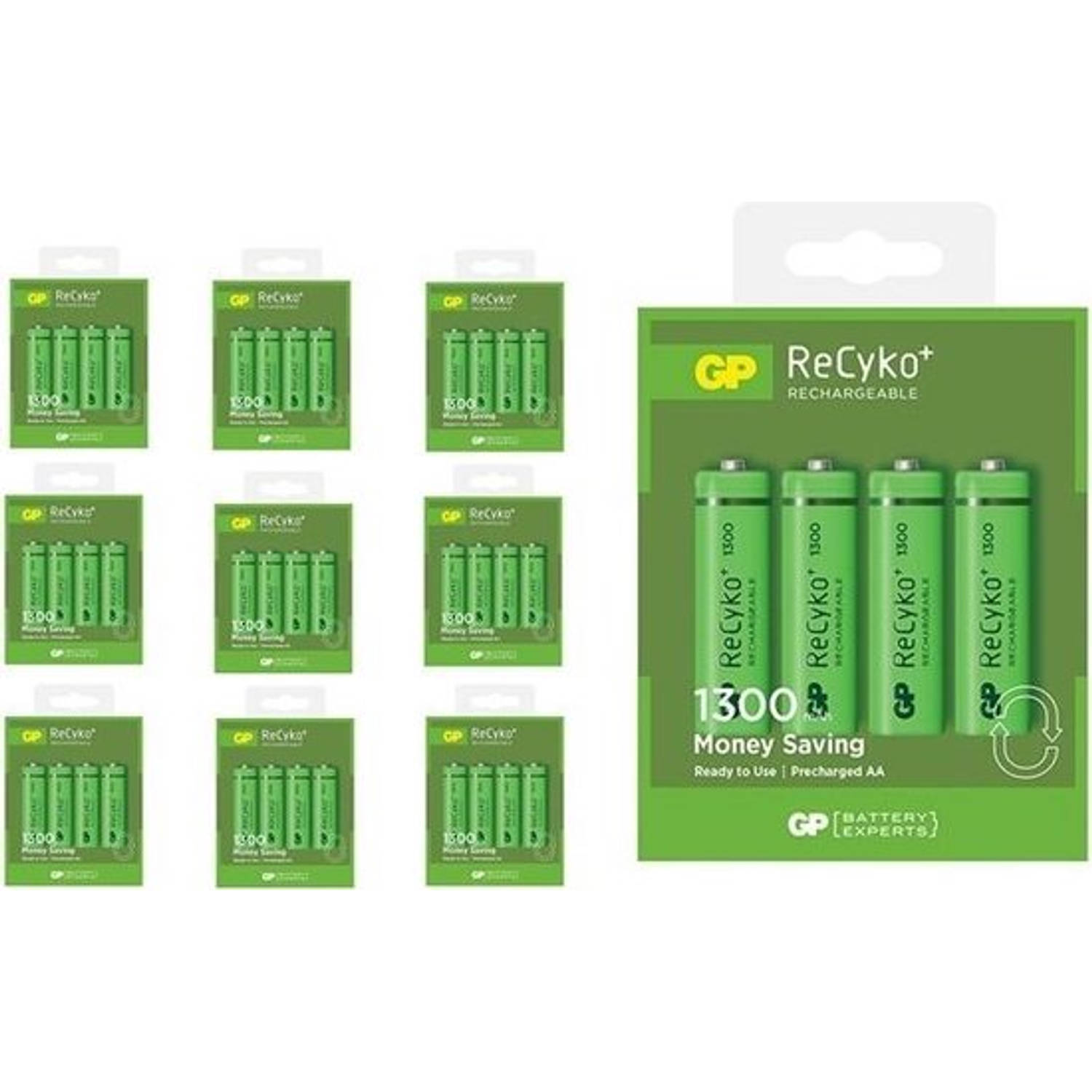 40 Stuks (10 Blisters A 4st) Gp Recyco+ Aa-Mignon-Hr6-Lr6 1300mah Oplaadbare Batterijen 1300 Series