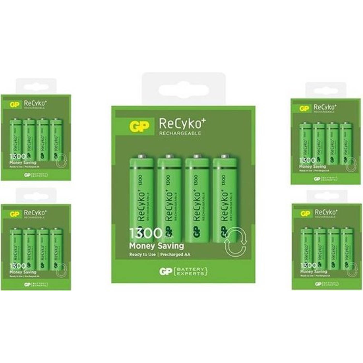 20 Stuks Gp Recyco+ Aa-Mignon-Hr6-Lr6 1300mah Oplaadbare Batterijen 1300 Series