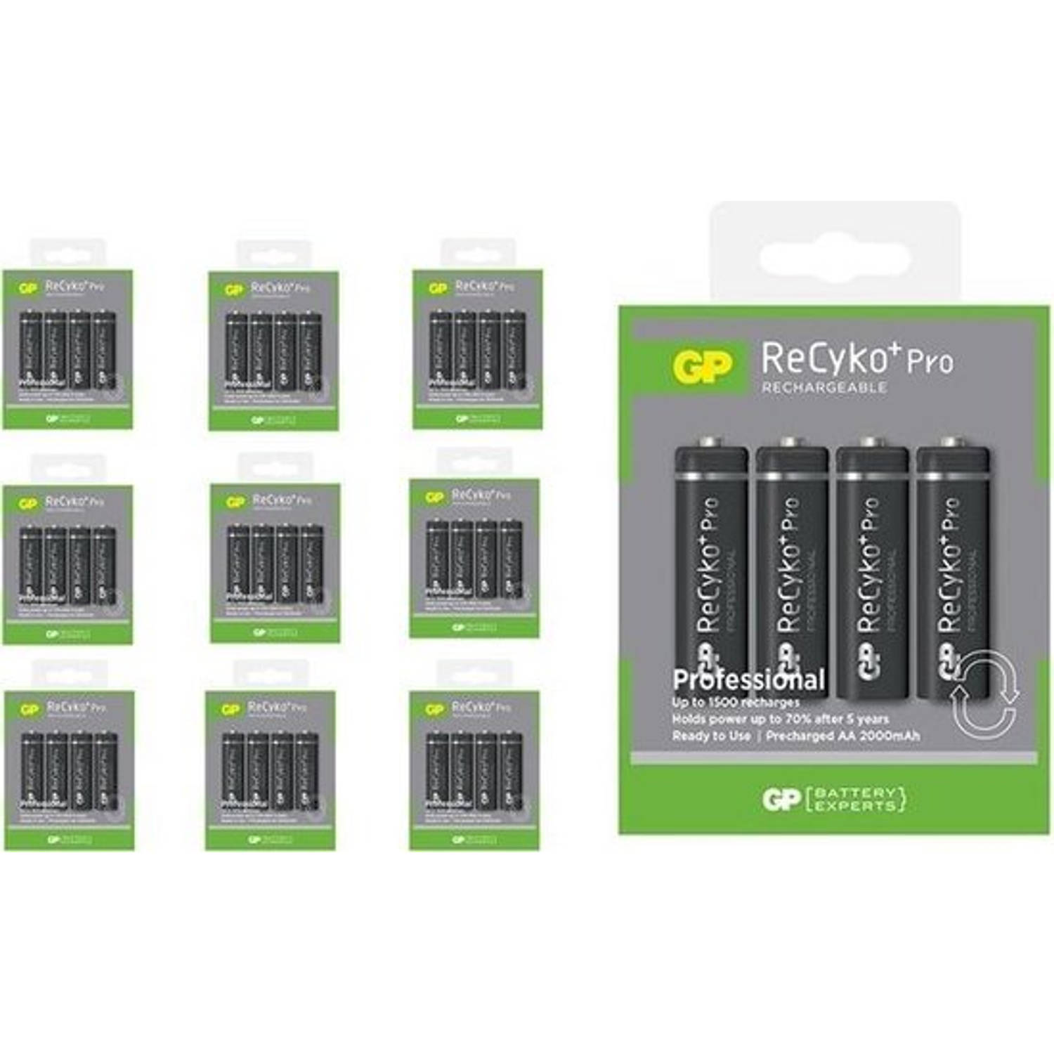 40 Stuks (10 Blisters A 4st) Gp R6-aa Recyko+ Pro 2000mah 1.2v Nimh Oplaadbare Batterijen