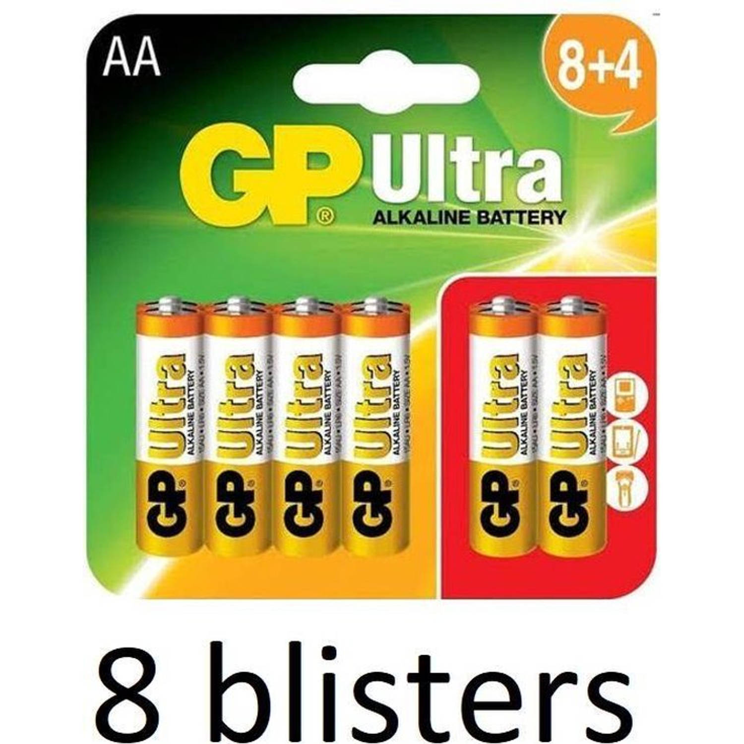 96 Stuks(8 Blister A 12 St) Gp Ultra Aa Alkaline