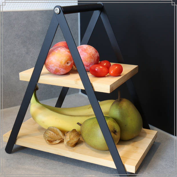 OTIX Serveertoren - Etagere - Metaal - Bamboe - 2 Laags - 28x15,6x29,3cm - Etagères